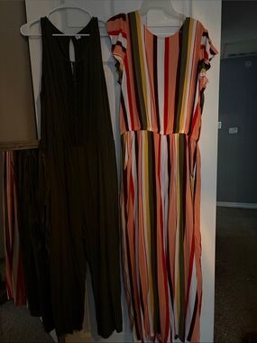 Romper Duo- Striped Multicolor & Olive Romper